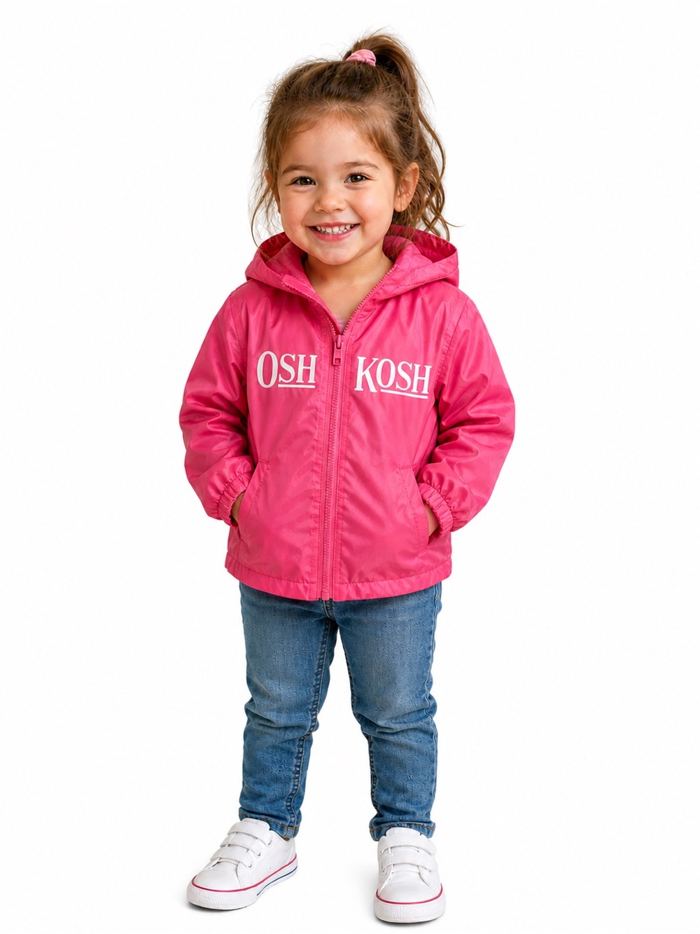OshKosh Girls Size 3T Pink Nylon Hooded Windbreaker Jacket